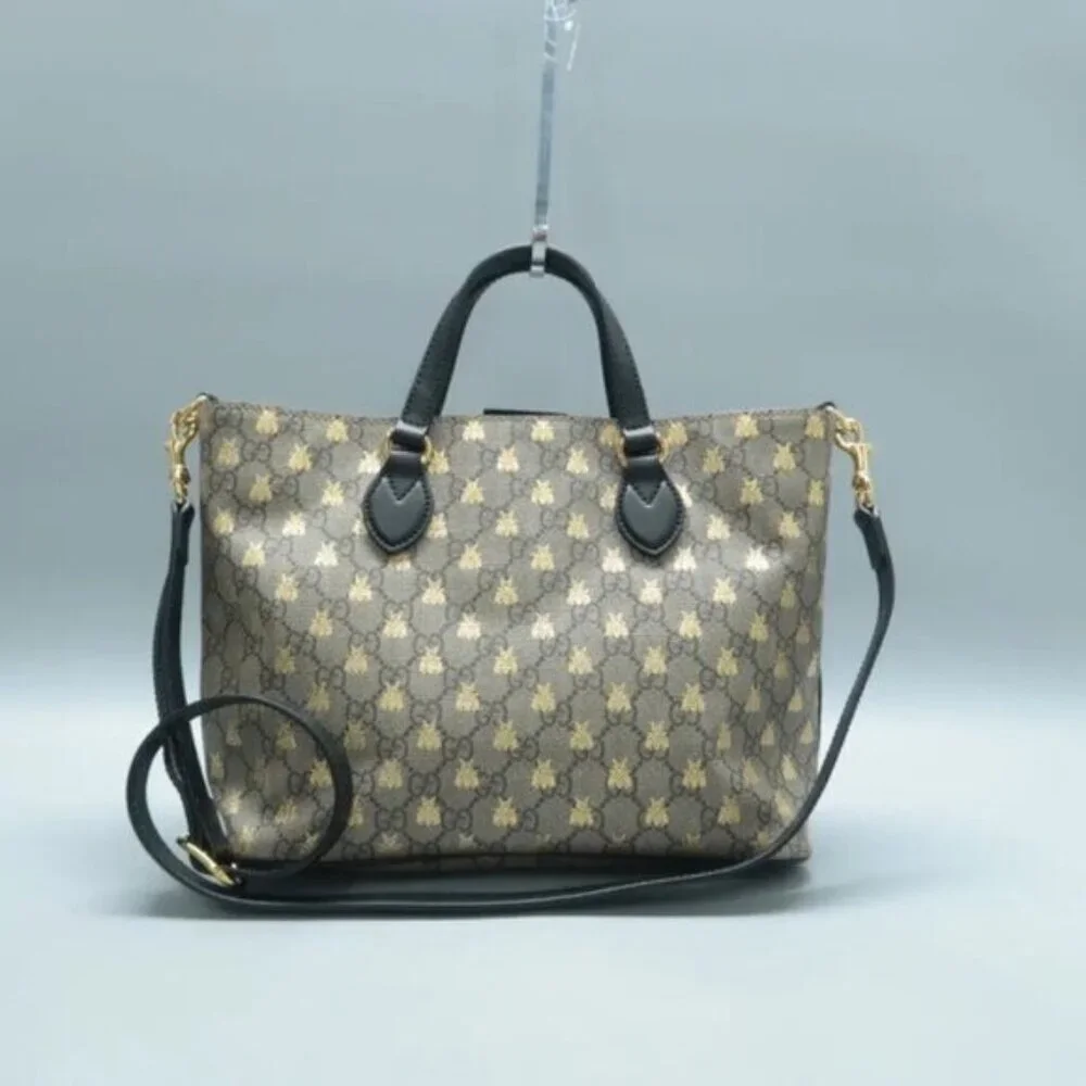 Authentic Gucci GG Supreme Bees Tote Bag Canvas Leather Crossbody Luxury